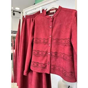 VATKATEX SÜET ETEKLİ TAKIM LAZER KESİM - BORDO - 46