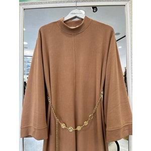 VATKATEX FİTİLLİ TRİKO ELBİSE - CAMEL - 44