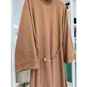 VATKATEX FİTİLLİ TRİKO ELBİSE - CAMEL - 44