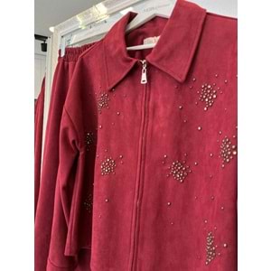 VATKATEX SÜET ETEKLİ TAKIM TAŞLI - BORDO - 46