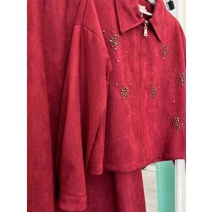 VATKATEX SÜET ETEKLİ TAKIM TAŞLI - BORDO - 46