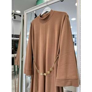 VATKATEX FİTİLLİ TRİKO ELBİSE - CAMEL - 42